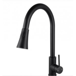 Round Black Pull Out Kitchen Sink Mixer Tap